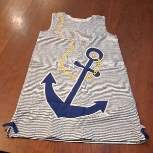 Lolly Wolly Doodle Blue and White Anchor Tank Dress